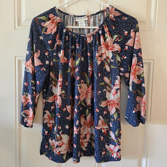 Rebecca Malone Womens Size Medium Floral Lily 3/4 Sleeve Sequin Spring Flowy - Picture 1 of 6
